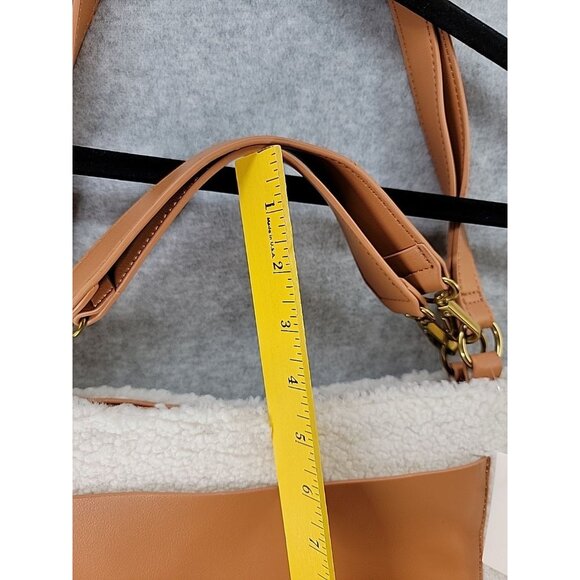 ANTHROPOLOGIE Tote Zip Purse Cream Sherpa Bag Tan Adjustable Straps & Pocket NWT - Picture 15 of 15